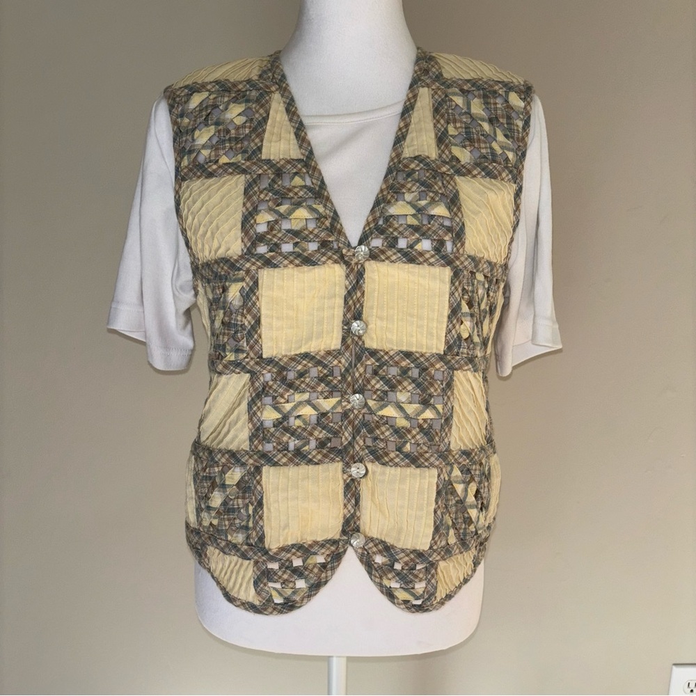 Vintage Koret Francisca Petites Cream and Brown Blouse Size M